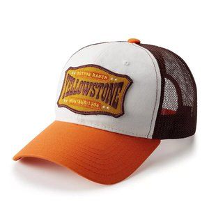 Men's Yellowstone Dutton Ranch Trucker Cap Orange White Brown Mesh Adjustable